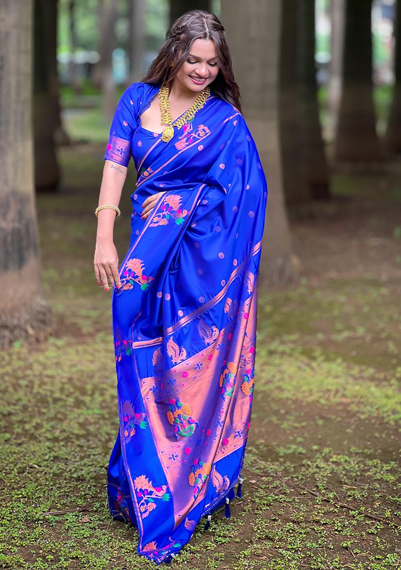 Violet Zari Embroidered Paithani Silk Saree Set