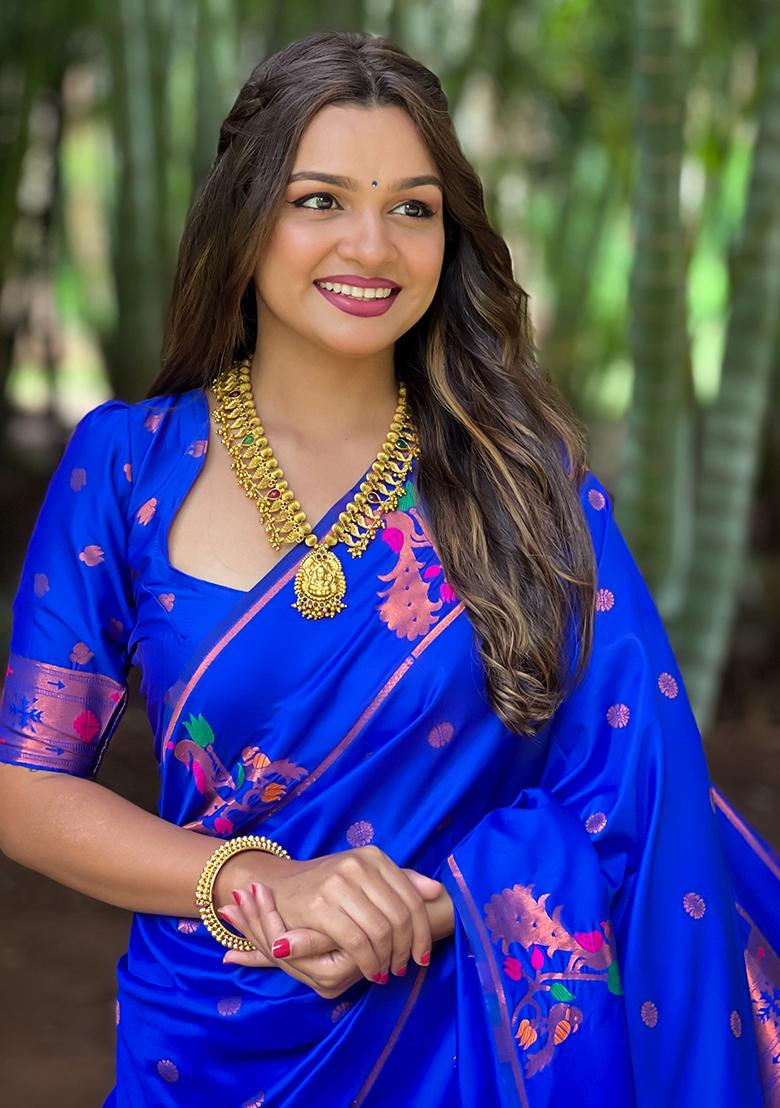 Violet Zari Embroidered Paithani Silk Saree Set