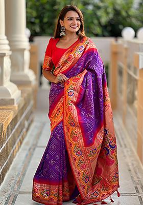 Purple Zari Embroidered Paithani Silk Saree Set