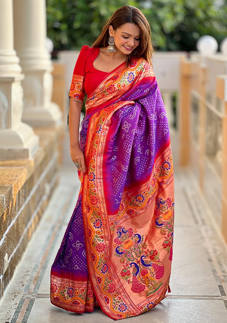 Purple Zari Embroidered Paithani Silk Saree Set