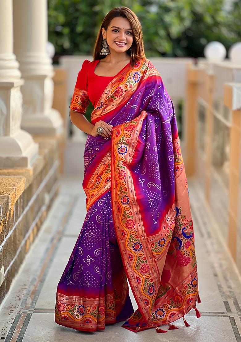 Purple Zari Embroidered Paithani Silk Saree Set