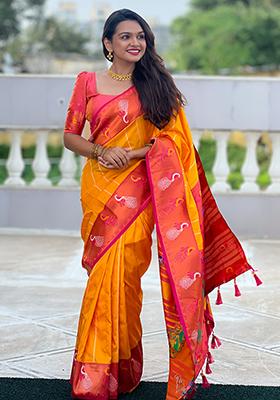 Yellow Zari Embroidered Paithani Silk Saree Set