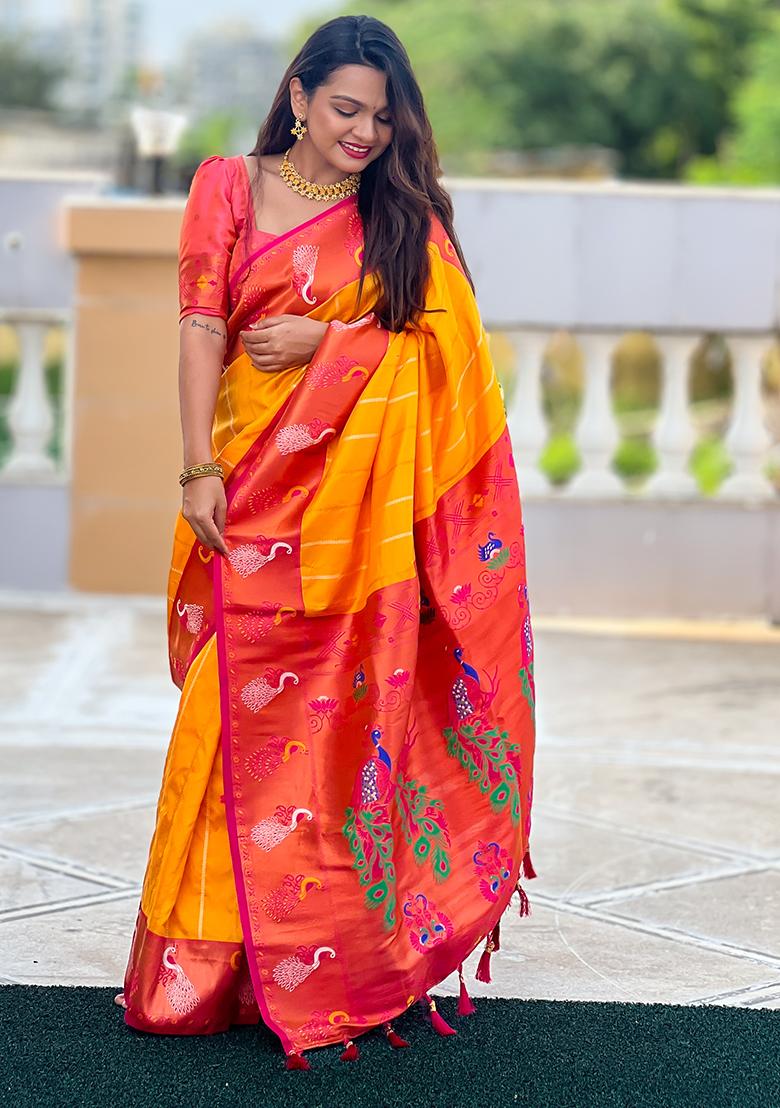 Yellow Zari Embroidered Paithani Silk Saree Set