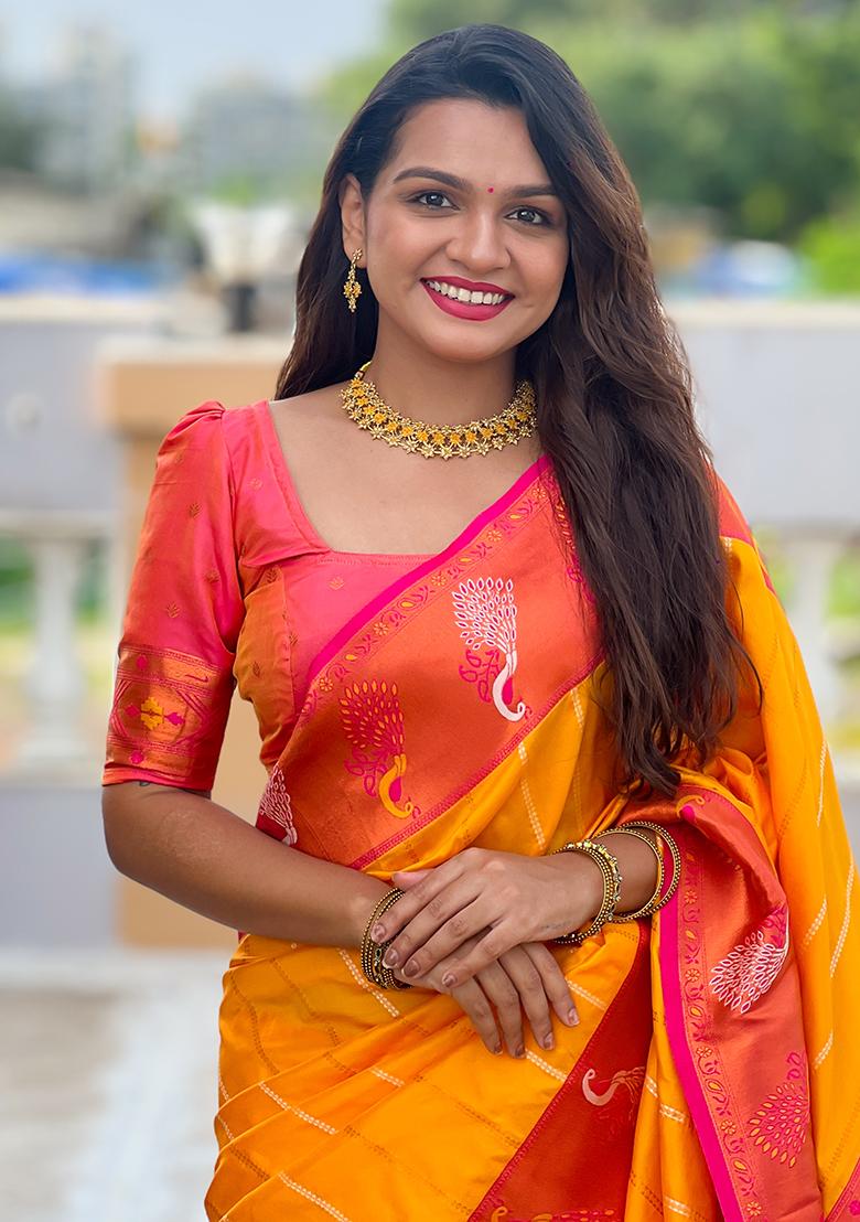 Yellow Zari Embroidered Paithani Silk Saree Set