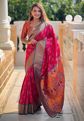 Rani Pink Meenakari Paithani Silk Saree Set