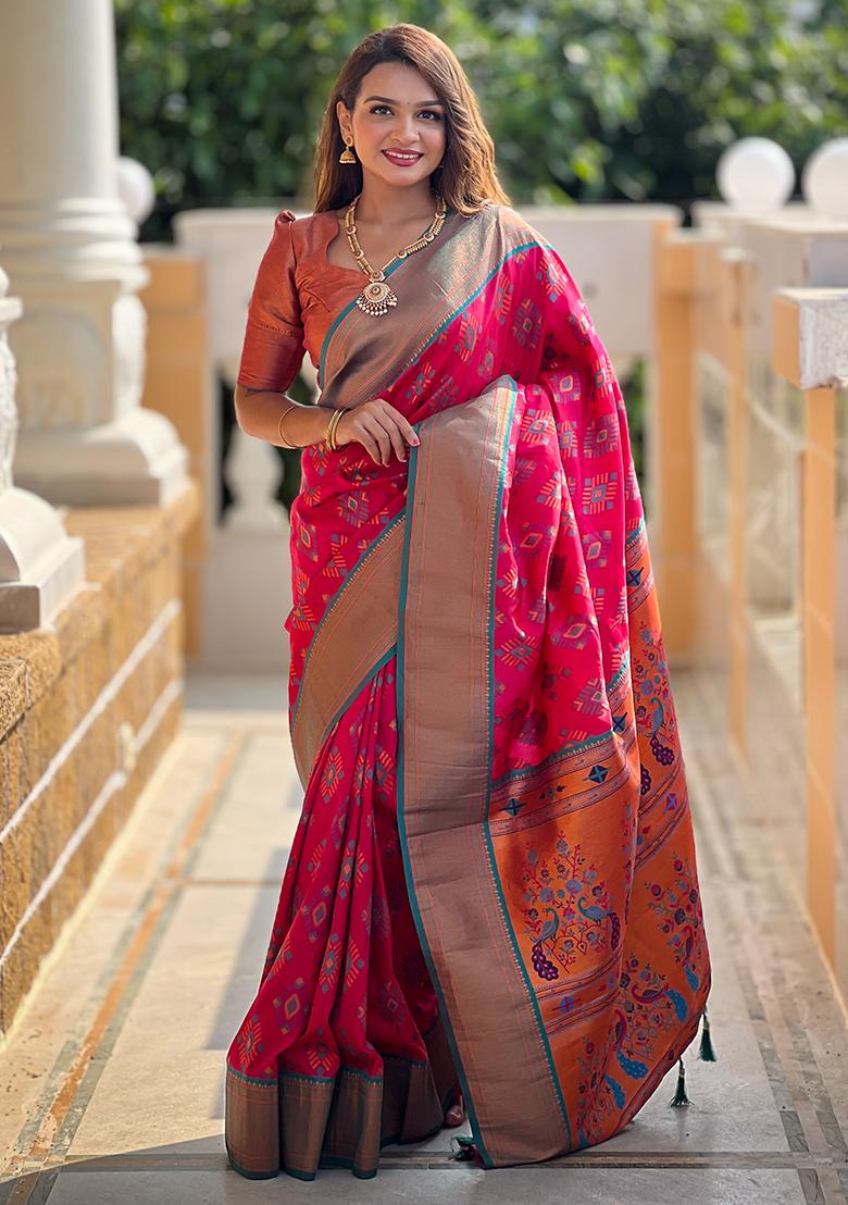 Rani Pink Meenakari Paithani Silk Saree Set