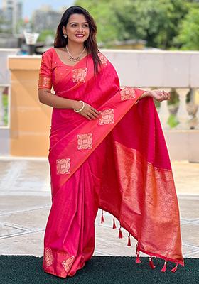 Gajri Pink Weaving Silk Saree Set