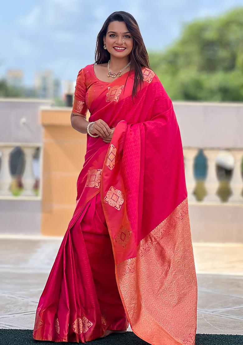 Gajri Pink Weaving Silk Saree Set