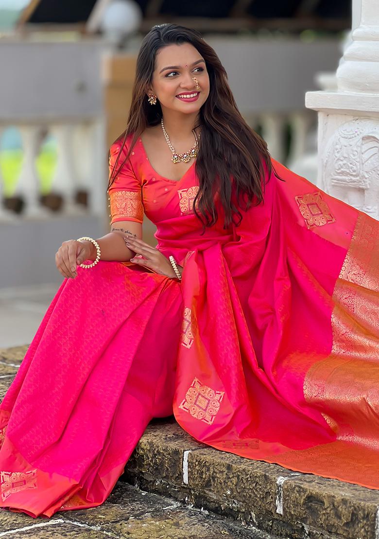 Gajri Pink Weaving Silk Saree Set