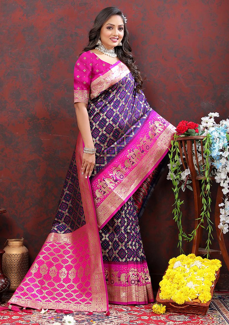 Navy Blue Woven Kanjivaram Silk Saree Set
