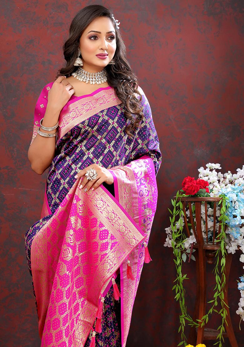 Navy Blue Woven Kanjivaram Silk Saree Set