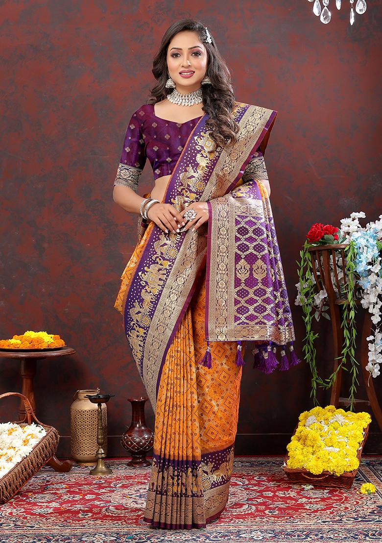 Orange Woven Kanjivaram Silk Saree Set