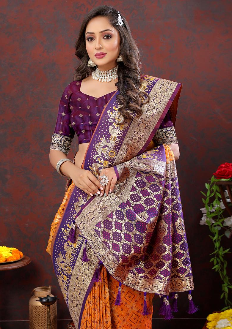 Orange Woven Kanjivaram Silk Saree Set