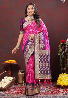 Pink Woven Kanjivaram Silk Saree Set