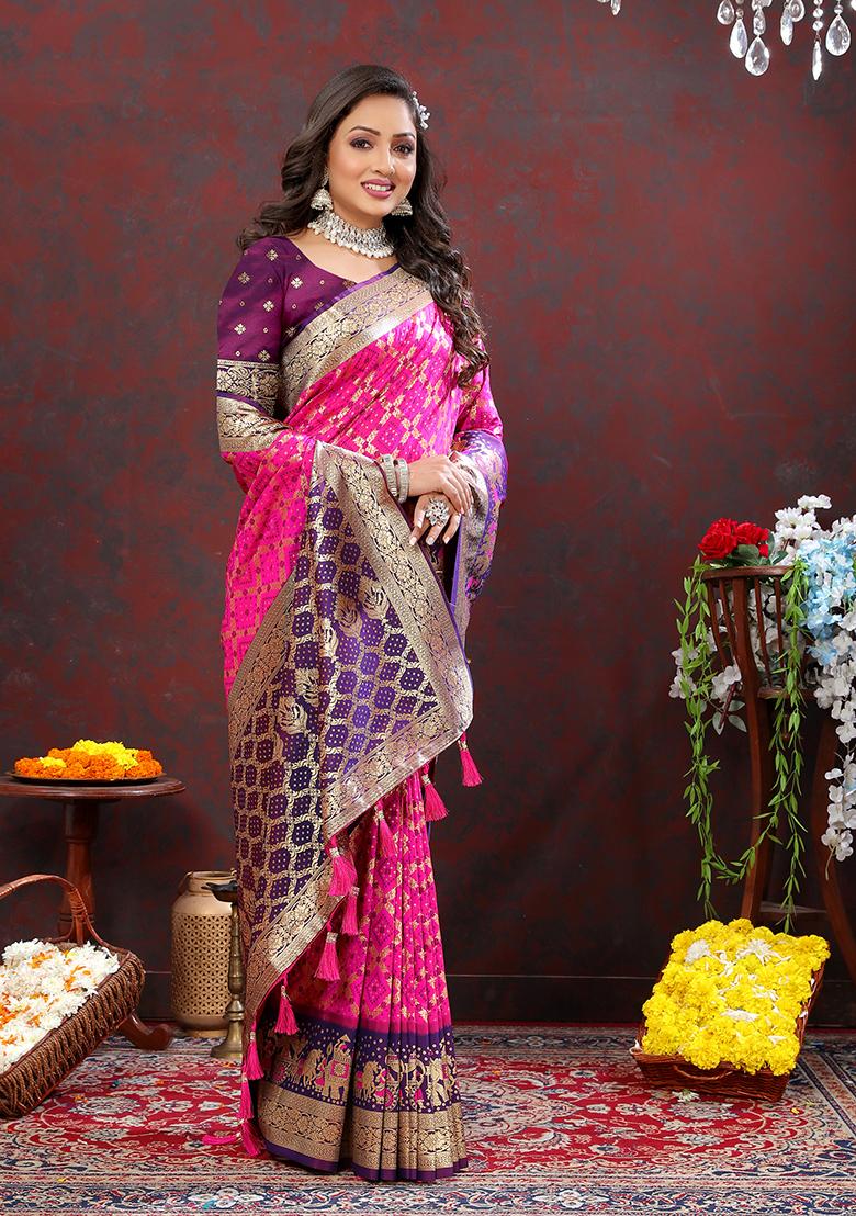 Pink Woven Kanjivaram Silk Saree Set