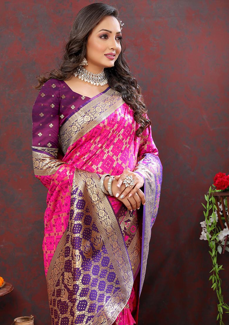 Pink Woven Kanjivaram Silk Saree Set