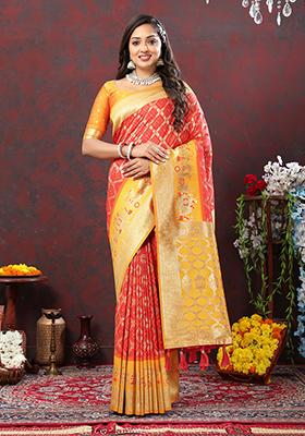 Wine Woven Kanjivaram Silk Saree Set