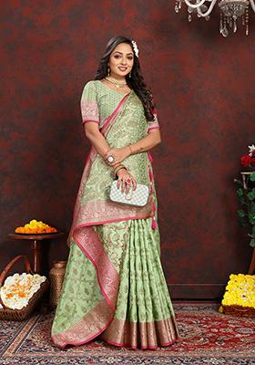 Sky Blue Woven Silk Saree Set