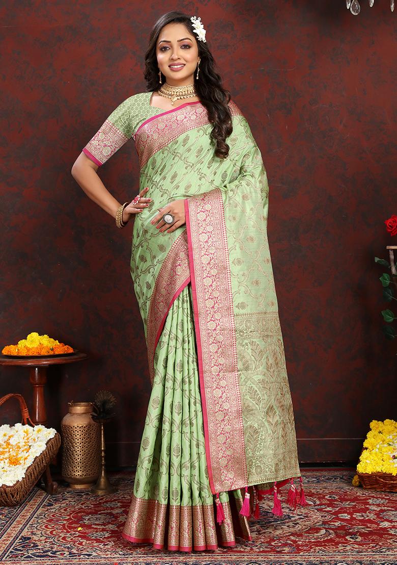 Sky Blue Woven Silk Saree Set