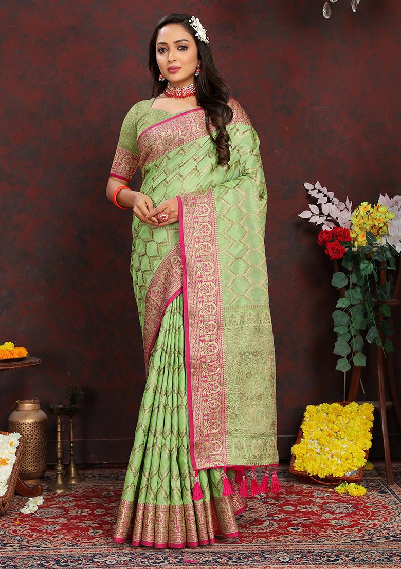 Sea Green Woven Silk Saree Set