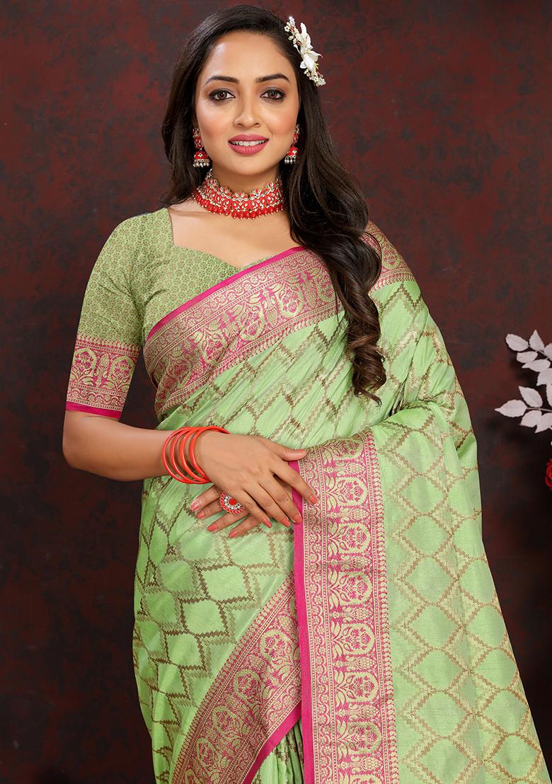 Sea Green Woven Silk Saree Set