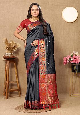 Black Meenakari Paithani Silk Saree Set