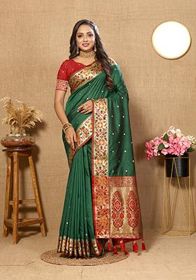 Green Meenakari Paithani Silk Saree Set