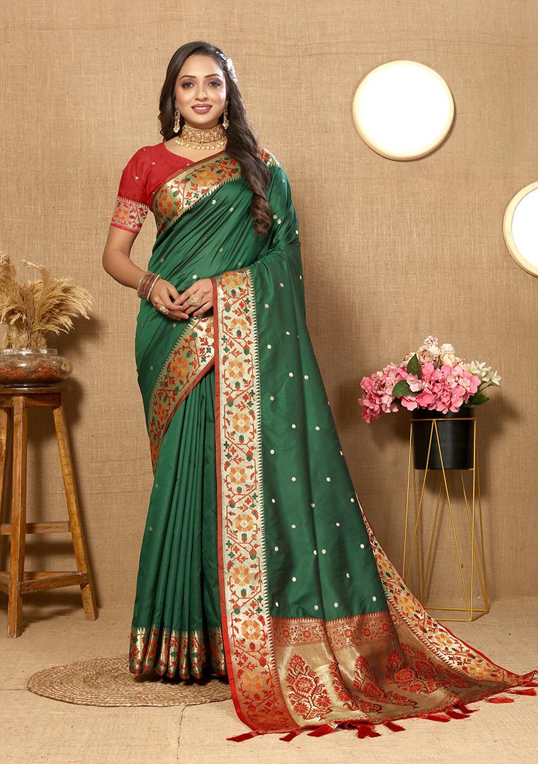 Green Meenakari Paithani Silk Saree Set