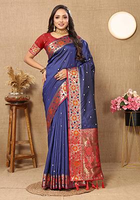 Navy Blue Meenakari Paithani Silk Saree Set