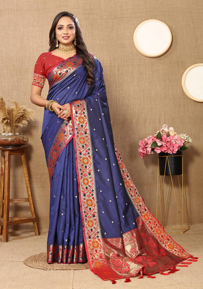 Navy Blue Meenakari Paithani Silk Saree Set
