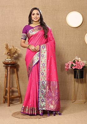 Pink Meenakari Paithani Silk Saree Set