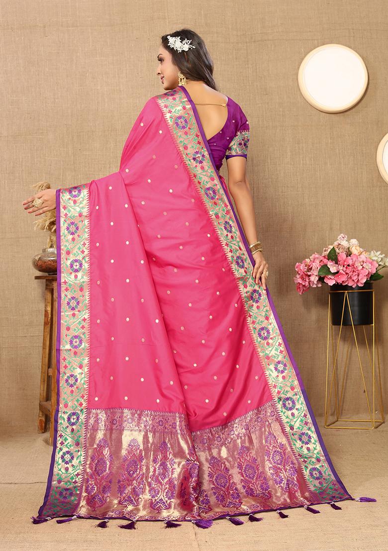 Pink Meenakari Paithani Silk Saree Set