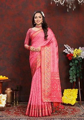 Gajari Meenakari Organza Saree Set