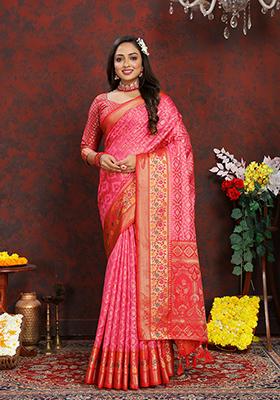 Gajari Meenakari Organza Saree Set