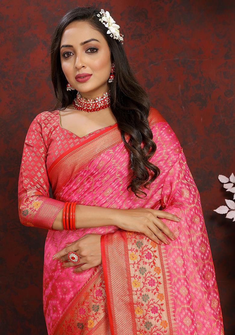 Gajari Meenakari Organza Saree Set