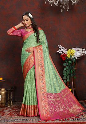 Sea Green Meenakari Organza Saree Set