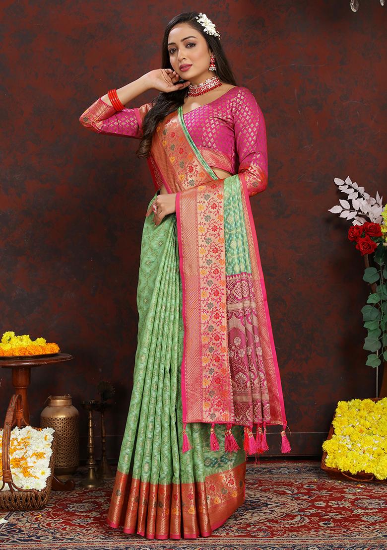 Sea Green Meenakari Organza Saree Set