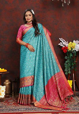 Turquoise Meenakari Organza Saree Set