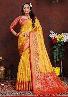 Yellow Meenakari Organza Saree Set