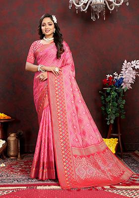 Gajari Meenakari Organza Saree Set