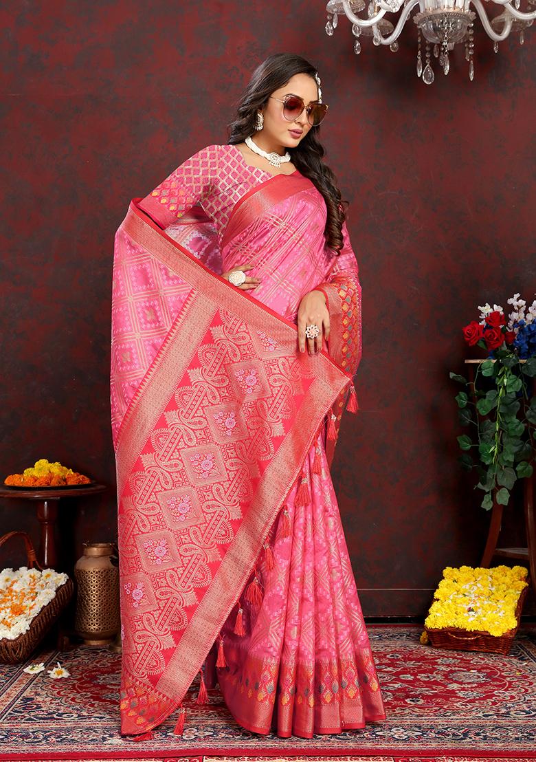 Gajari Meenakari Organza Saree Set
