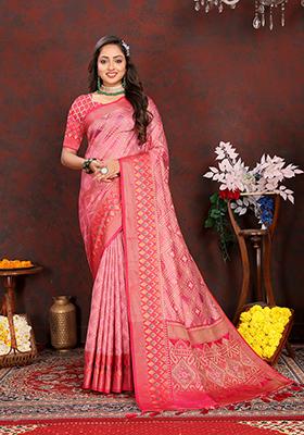 Gajari Meenakari Organza Saree Set