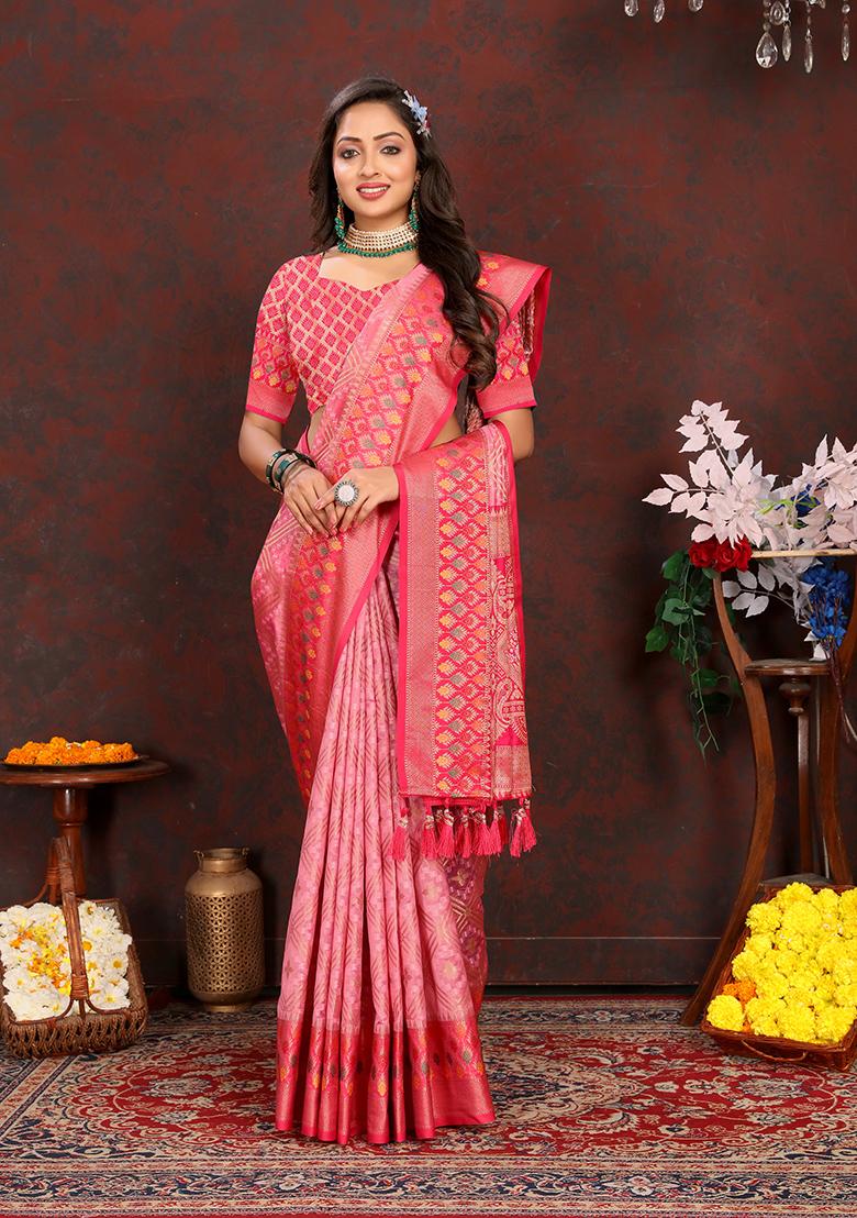 Gajari Meenakari Organza Saree Set