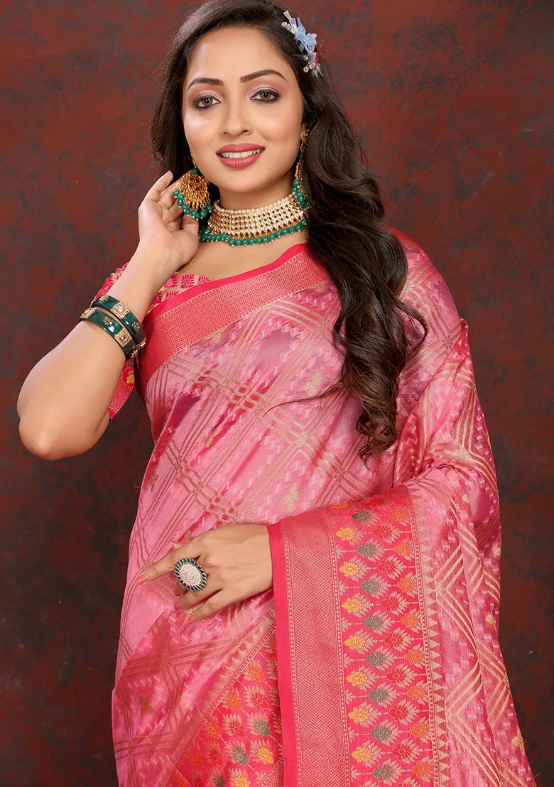 Gajari Meenakari Organza Saree Set