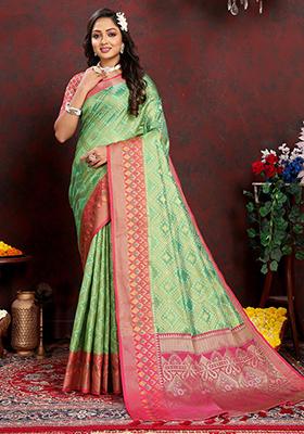 Sea Green Meenakari Organza Saree Set