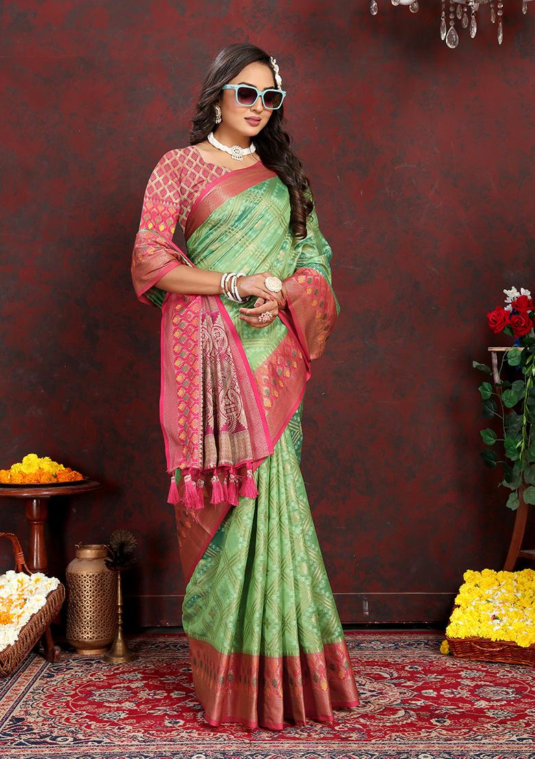 Sea Green Meenakari Organza Saree Set