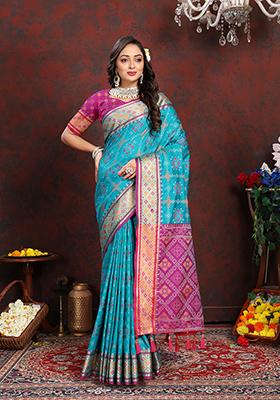 Firozi Meenakari Patola Saree Set