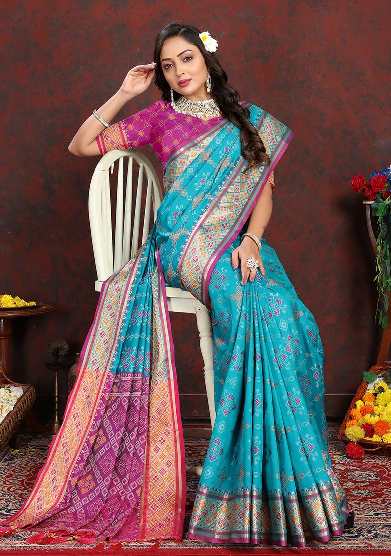 Firozi Meenakari Patola Saree Set