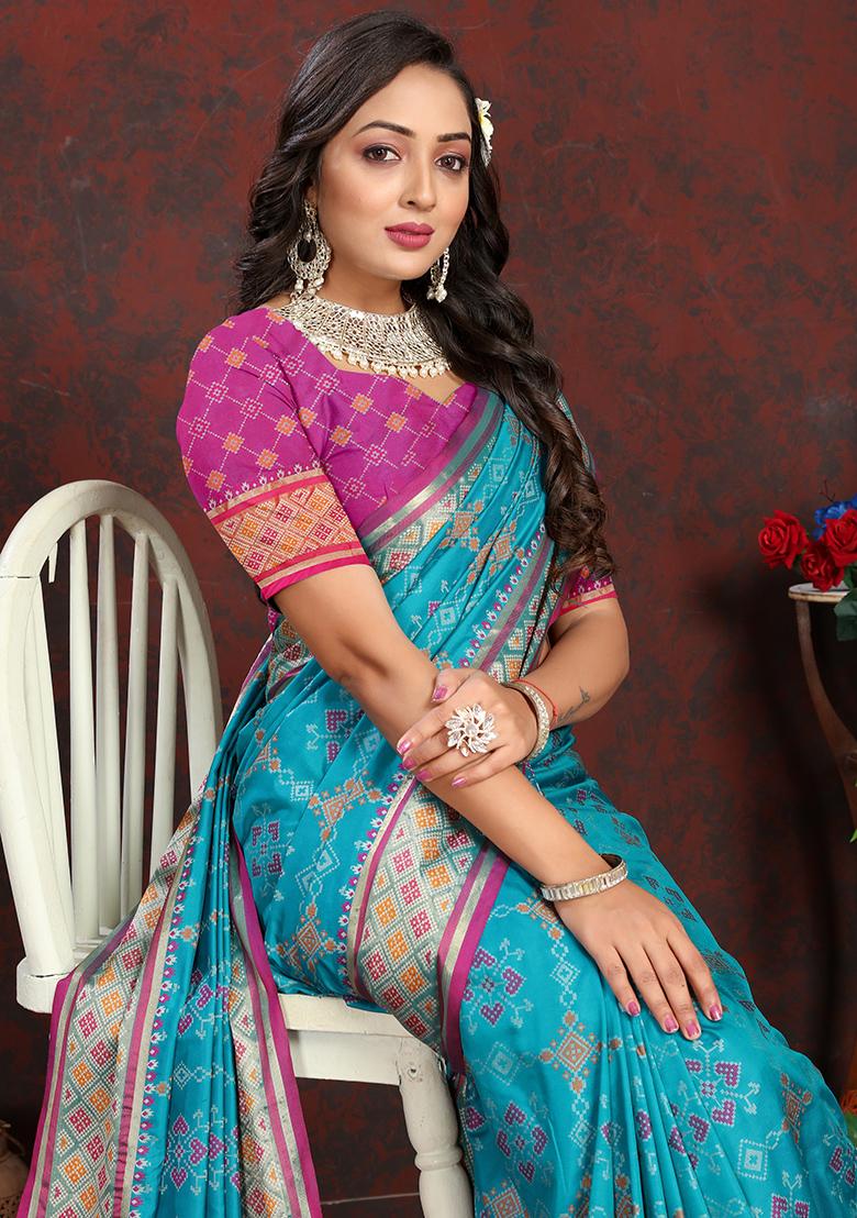 Firozi Meenakari Patola Saree Set