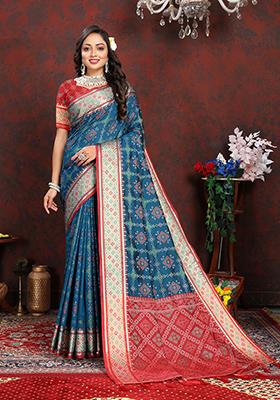 Navy Blue Meenakari Patola Saree Set